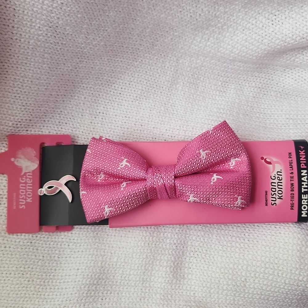 Pink Breast Cancer Bow Tie and Lapel Pin New
